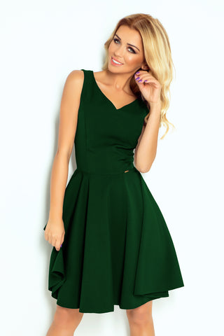 Numoco 114-10 Flared dress - heart-shaped neckline - dark green