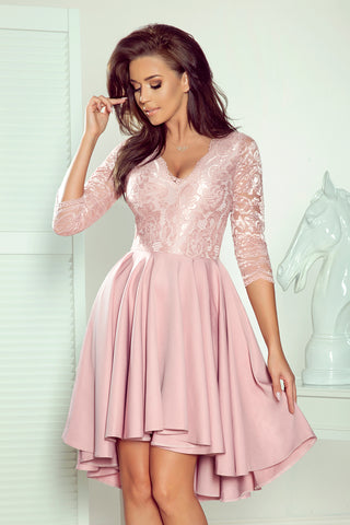 Numoco 210-11 NICOLLE - dress with longer back with lace neckline - powder pink