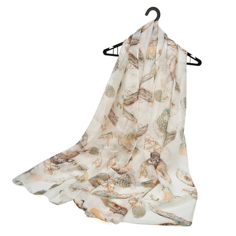 SF1219 BEIGE - Feather Pattern Scarf For Women