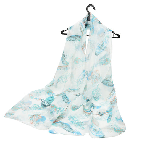 SF1219 GREEN - Feather Pattern Scarf For Women