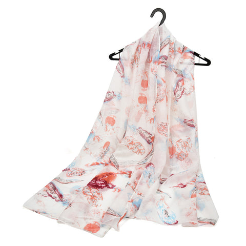 SF1219 PINK - Feather Pattern Scarf For Women