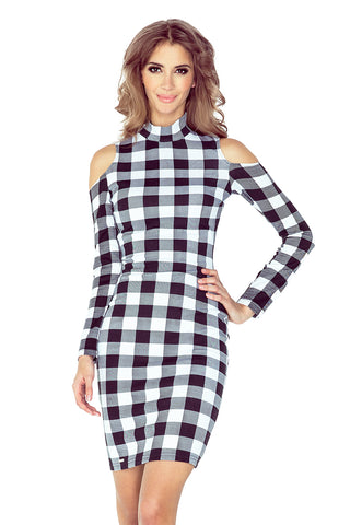 Morimia MM 008-2 Dress with turtleneck - long sleeve - black and white