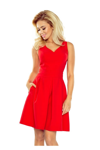 Numoco Dress with neckline and pockets - red 160-3