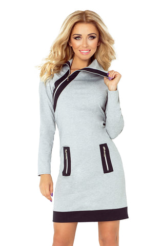 Numoco 129-1 JUSTYNA dress with three zippers - gray + black zippers