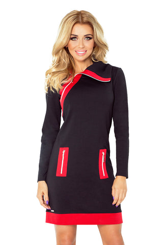 Numoco 129-4 JUSTYNA dress with three zippers - black + red zippers