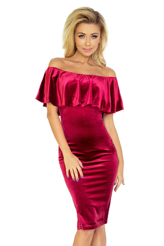 Numoco Dress with frill - velvet - Burgundy 138-3