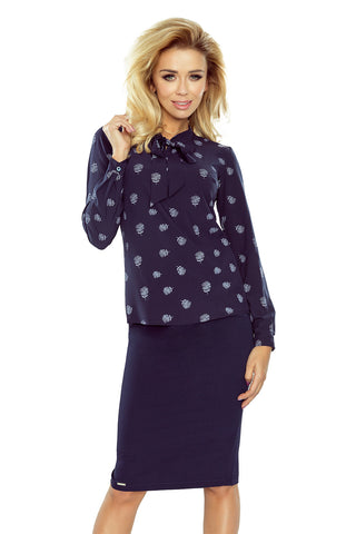 Numoco 140-6 Blouse with bond - dark blue + flowers