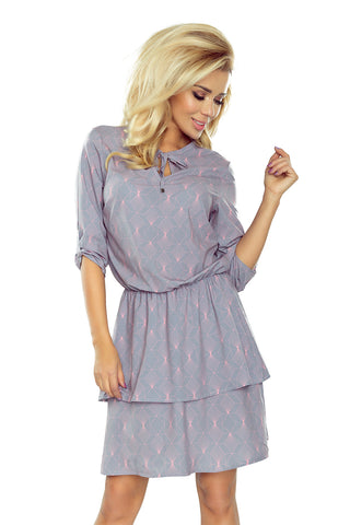 Numoco 182-2 TINA Dress with two flounces - light gray + neon patterns