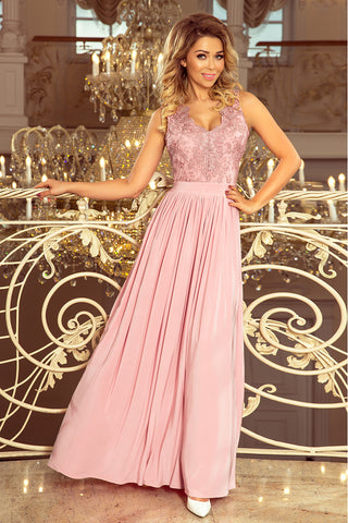 Numoco 215-5 LEA long sleeveless dress with embroidered cleavage - TAUPE