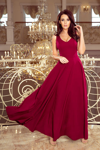 Numoco 246-1 CINDY long dress with a neckline - burgundy