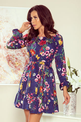 Numoco 265-2 DAISY Dress with frills - flowers + navy blue