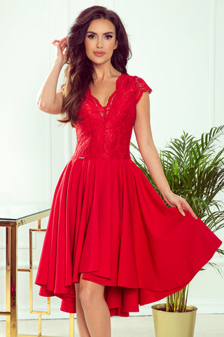 Numoco 300-2 PATRICIA - dress with longer back with lace neckline - Red