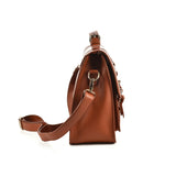 AM953 BROWN - Solid Color Handbag With Flap And Buckle Design