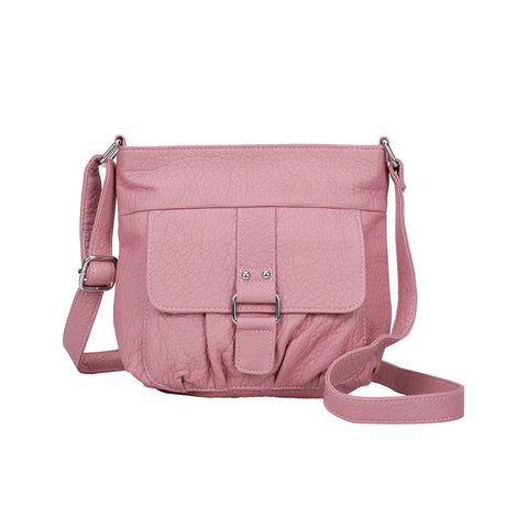 CT12261M BLUSH - Solid Color Handbag With Flap And Buckle Detail