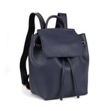 CT24718 BLUE - Simple Solid Color Backpack With Drawstring And Flap Design