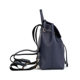 CT24718 BLUE - Simple Solid Color Backpack With Drawstring And Flap Design