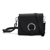 CT28176 BLACK - Solid Color Cross-Body Bag With Metal Ring And Flap Decoration (was £8)