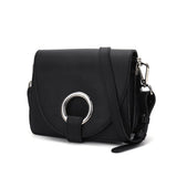 CT28176 BLACK - Solid Color Cross-Body Bag With Metal Ring And Flap Decoration (was £8)