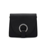 CT28176 BLACK - Solid Color Cross-Body Bag With Metal Ring And Flap Decoration (was £8)