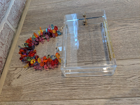 Clear Lucite Bag With Fruit Chain
