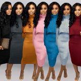 Y-3224 Two-Piece Suit Knitted Women Sweater Dresses Long Sleeve Turtleneck Sweater Dress Women