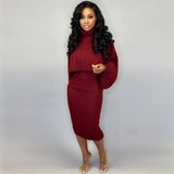 Y-3224 Two-Piece Suit Knitted Women Sweater Dresses Long Sleeve Turtleneck Sweater Dress Women