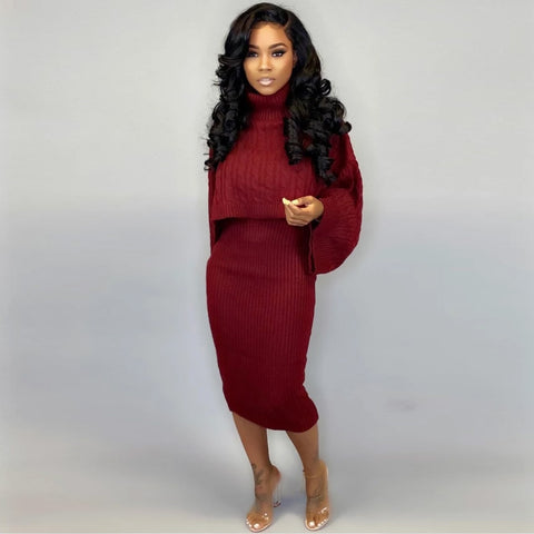 Y-3224 Two-Piece Suit Knitted Women Sweater Dresses Long Sleeve Turtleneck Sweater Dress Women