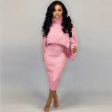 Y-3224 Two-Piece Suit Knitted Women Sweater Dresses Long Sleeve Turtleneck Sweater Dress Women