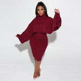 Y-3224 Two-Piece Suit Knitted Women Sweater Dresses Long Sleeve Turtleneck Sweater Dress Women