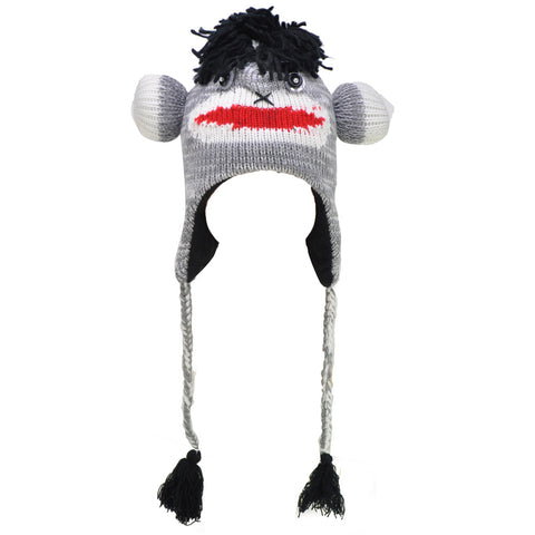 HGRQ179 Grey  -  Monkey Shaped Knitted Winter Hat (Was £3.00)