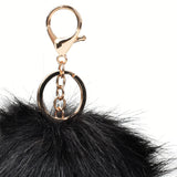 HGRQ279-1 Black - Fashion Furry Velvet Ball Metal Button Pendant