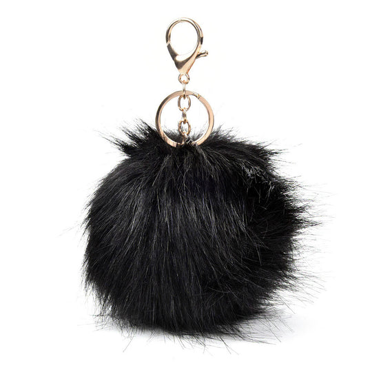 HGRQ279-1 Black - Fashion Furry Velvet Ball Metal Button Pendant