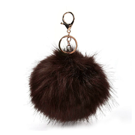 HGRQ279-1 Brown - Fashion Furry Velvet Ball Metal Button Pendant