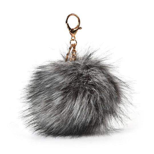 HGRQ279-1 Grey - Fashion Furry Velvet Ball Metal Button Pendant