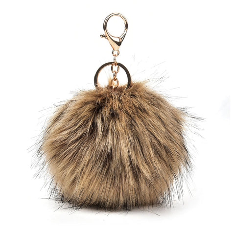 HGRQ279-1 Khaki  - Fashion Furry Velvet Ball Metal Button Pendant