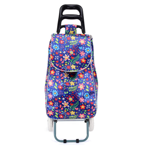 HGRQ338 BLUE - Assorted Colors - Cartoon Flowers Pattern Printed Trolley Bag