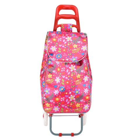 HGRQ338 FUSHIA - Assorted Colors - Cartoon Flowers Pattern Printed Trolley Bag