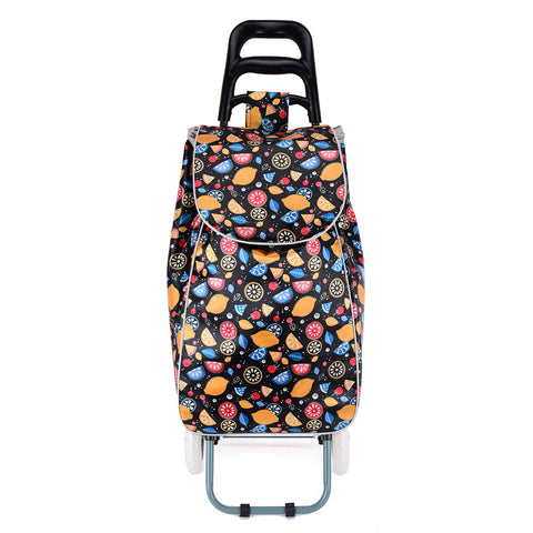 HGRQ341 BLACK - Assorted Colors - Cartoon Fruit Pattern Printed Trolley Bag