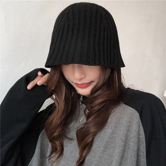 HW003-BLACK -   Ladies autumn/winter knitted bucket hat
