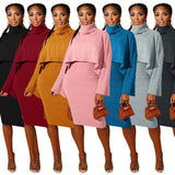 Y-3224 Two-Piece Suit Knitted Women Sweater Dresses Long Sleeve Turtleneck Sweater Dress Women