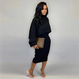 Y-3224 Two-Piece Suit Knitted Women Sweater Dresses Long Sleeve Turtleneck Sweater Dress Women