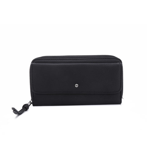 LB00320 BLACK - Simple Short Wallet With Flower And Flap Design