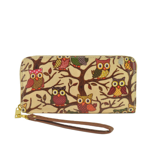 QQ1625-1-BEI Classic Wallet With Birds