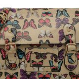 QQ1803 Beige - Cambridge Style Butterfly Printing Satchels Messenger Bag