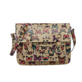 QQ1803 Beige - Cambridge Style Butterfly Printing Satchels Messenger Bag