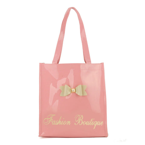 QQ2020-4 Pink  -  Bowknot Decoration Patent Large Women Tote Bag Casual Handbag