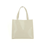 QQ2021-2 Beige  -  Contrast Color Design Bowknot Decoration Patent Women Handbag