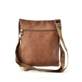 QQ2208 Brown - Zip Front Messenger Bag With Metal Detail