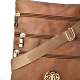QQ2208 Brown - Zip Front Messenger Bag With Metal Detail