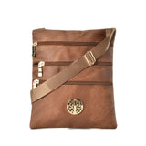 QQ2208 Brown - Zip Front Messenger Bag With Metal Detail
